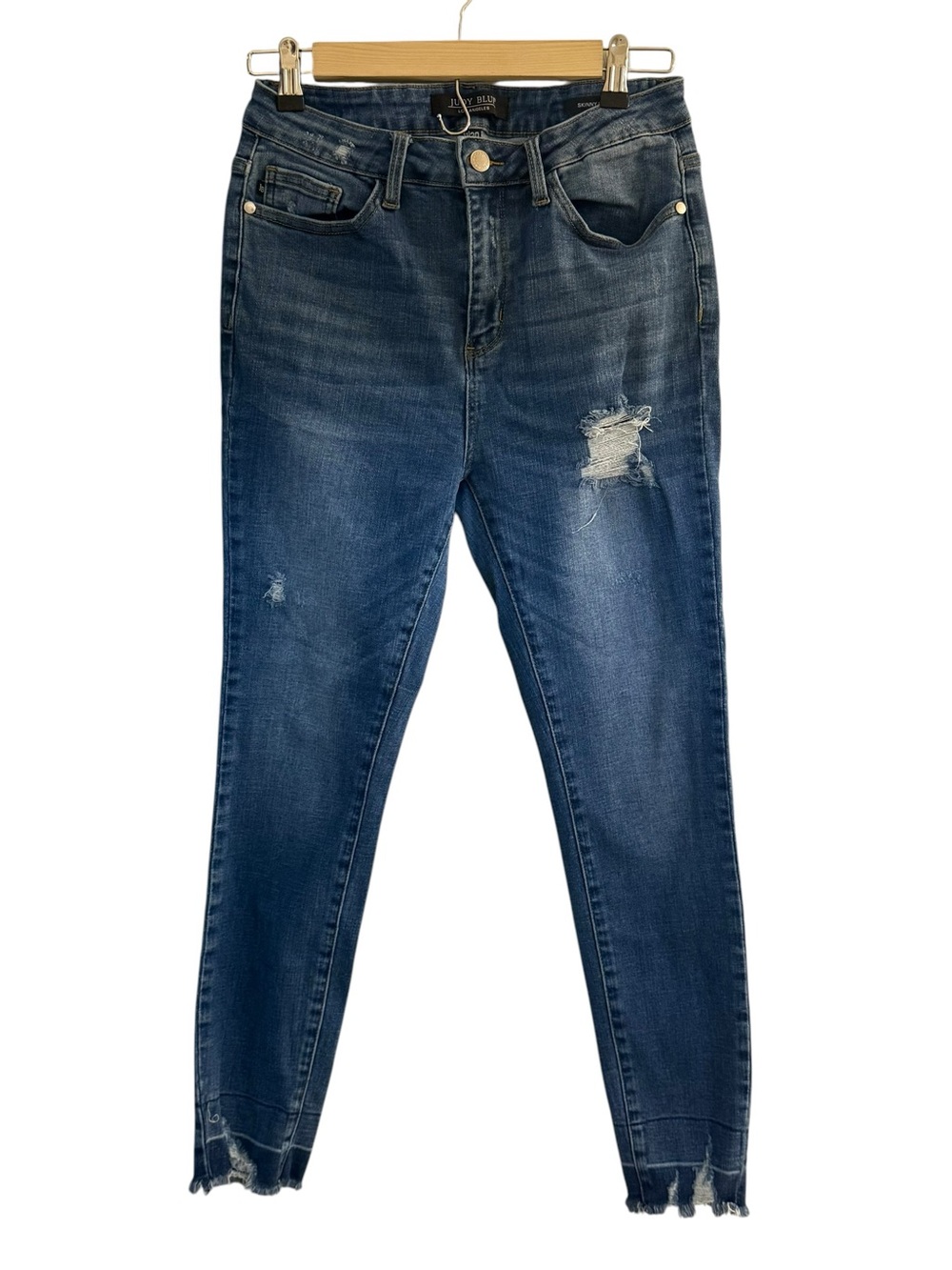 Judy Blue Skinny Fit Jeans 11/30 Blue Distressed JB8847 Released Hem Stretch